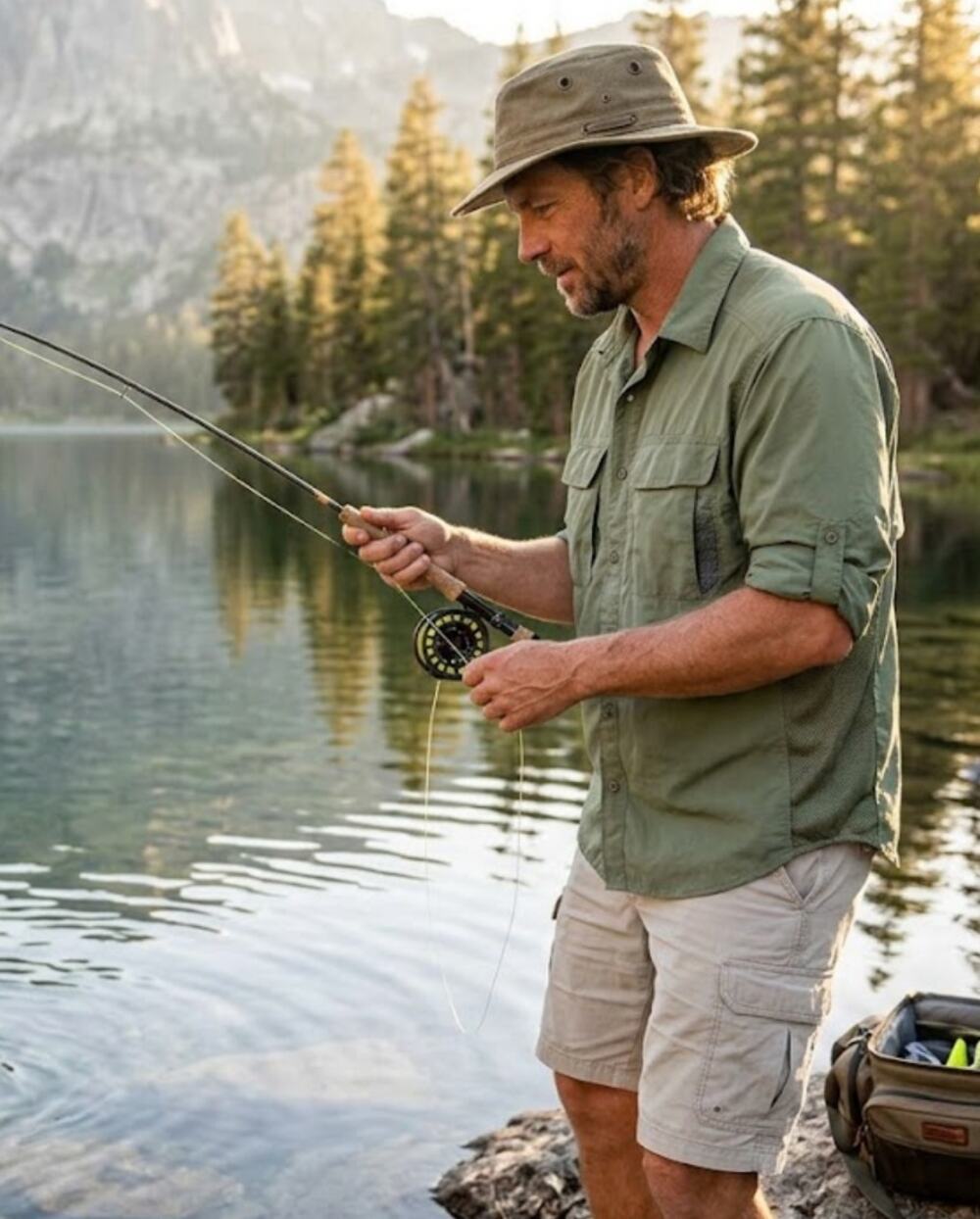 REI Men's Olive Green UPF 50+ Nylon Hiking Fishing Shirt L